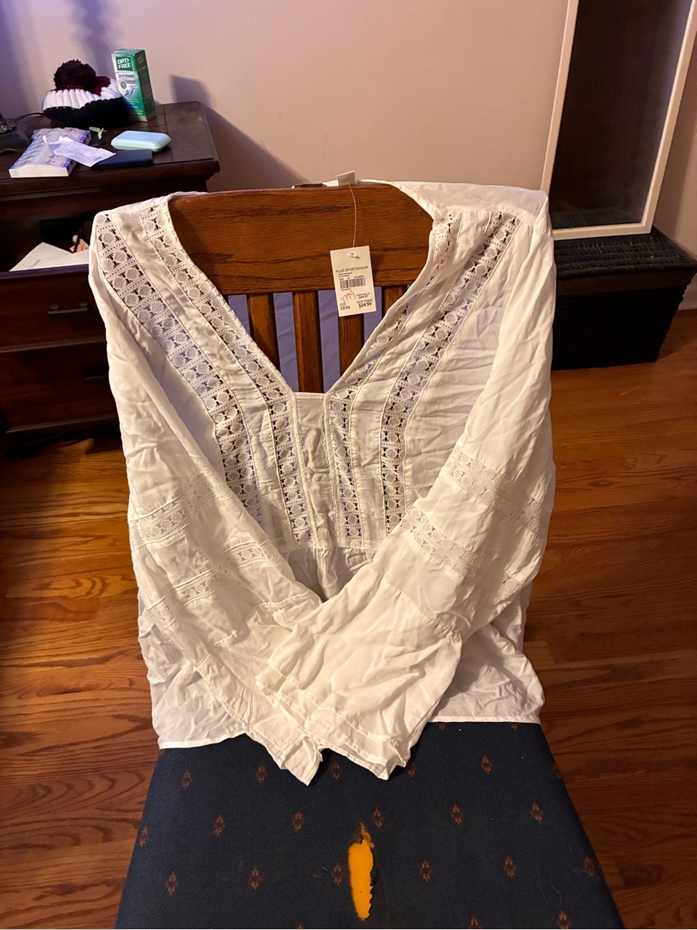Cato White Embroidered V-Neck Tunic
